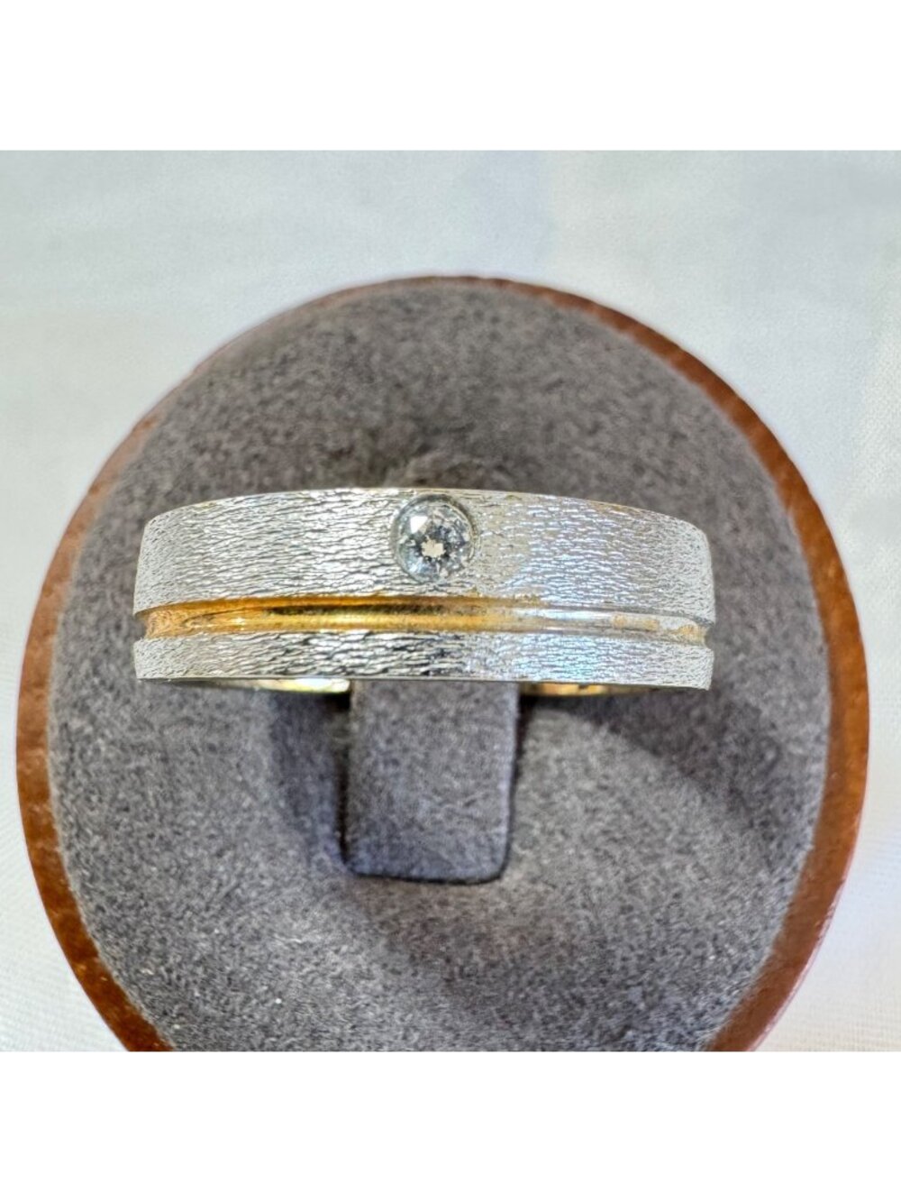 Two Tone Brushed Finish Alloy Cubic Zirconia Flush Set Band Size 10